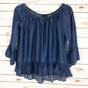Sanctuary Chambray 3/4 Sleeve Ruffle Top Size‎ S